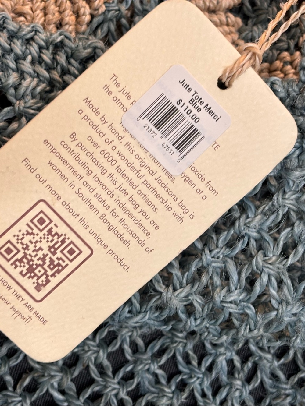 JACKSON Crochet Jute Tote in light Blue with Natural Lettering - Picture 2 of 13